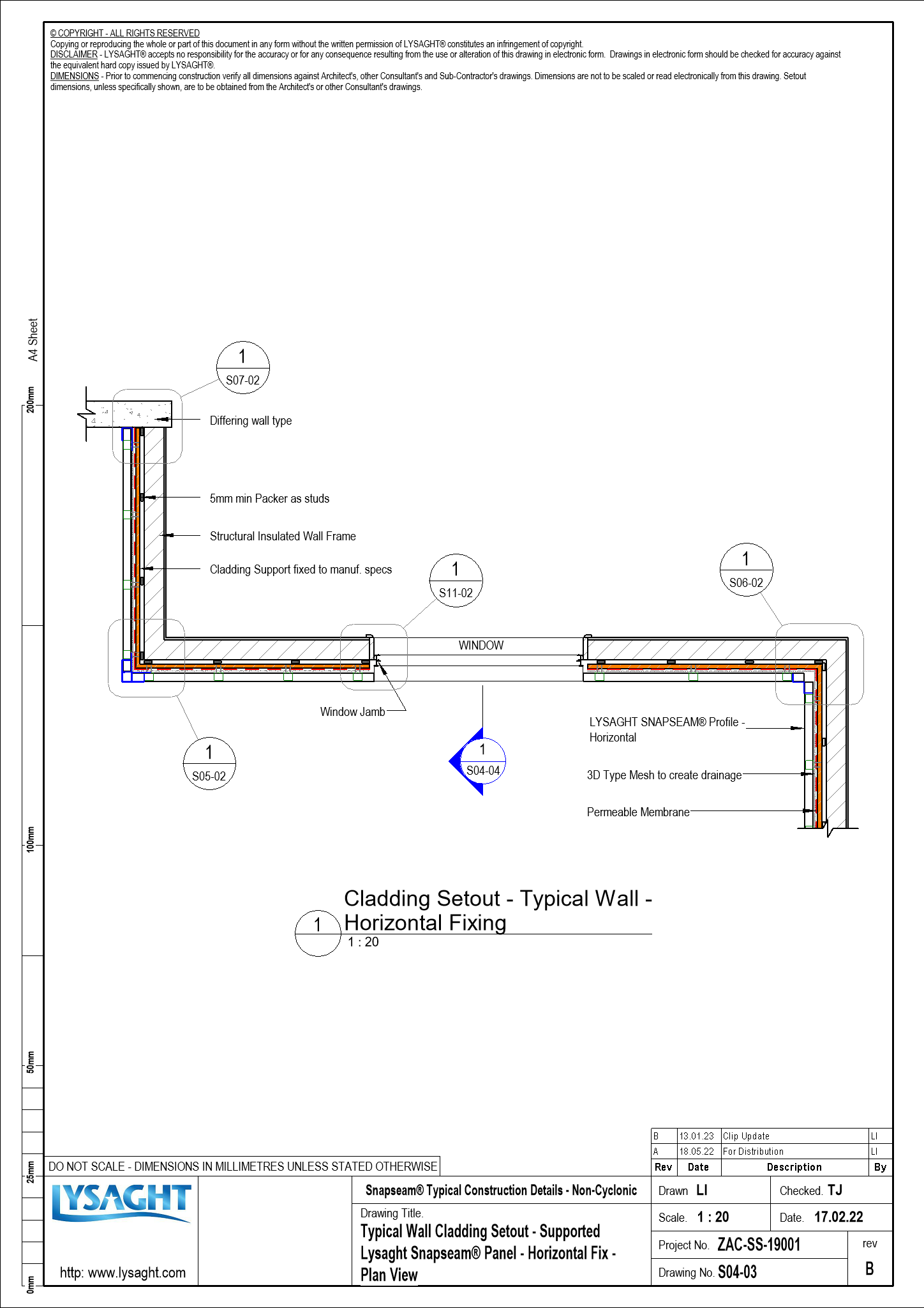 S0403 Typical Wall Cladding Setout Supported Lysaght Snapseam